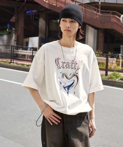 メタリックデザインロゴプリント ドロスト半袖Tシャツ MONO-MART