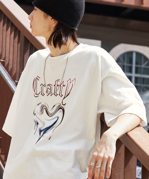 メタリックデザインロゴプリント ドロスト半袖Tシャツ MONO
