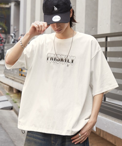 メタリックデザインロゴプリント ドロスト半袖Tシャツ MONO