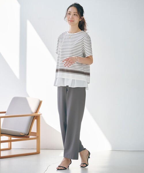 J.PRESS(ジェイプレス)の「【洗える】パネルボーダー Tシャツ(Tシャツ/カットソー・レディース・ネイビー系1/ダークブラウン系1/ブラック系2・MEDIUM/LARGE)」の4枚目の写真