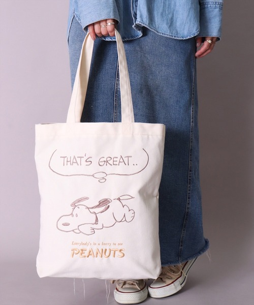 PEANUTS（ピーナッツ）の「(ACT)【PEANUTS】刺繍 トートバッグ（トートバッグ・レディース・アイボリー系1/アイボリー系2/アイボリー系3・ONE SIZE）」の3枚目の写真