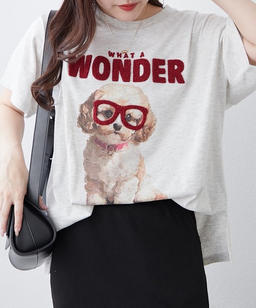 continuer de NICE CLAUP（コンティニューデナイスクラップ）の「メガネ犬半袖Ｔ（Tシャツ/カットソー・レディース・オフホワイト/スミクロ/オートミール・FREE）」の12枚目の写真