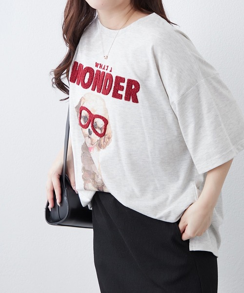 continuer de NICE CLAUP（コンティニューデナイスクラップ）の「メガネ犬半袖Ｔ（Tシャツ/カットソー・レディース・オフホワイト/スミクロ/オートミール・FREE）」の10枚目の写真