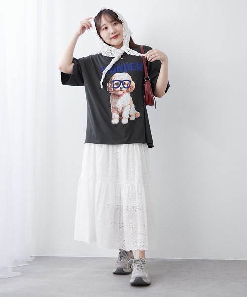 continuer de NICE CLAUP（コンティニューデナイスクラップ）の「メガネ犬半袖Ｔ（Tシャツ/カットソー・レディース・オフホワイト/スミクロ/オートミール・FREE）」の19枚目の写真