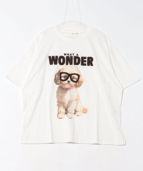 continuer de NICE CLAUP（コンティニューデナイスクラップ）の「メガネ犬半袖Ｔ（Tシャツ/カットソー・レディース・オフホワイト/スミクロ/オートミール・FREE）」の8枚目の写真