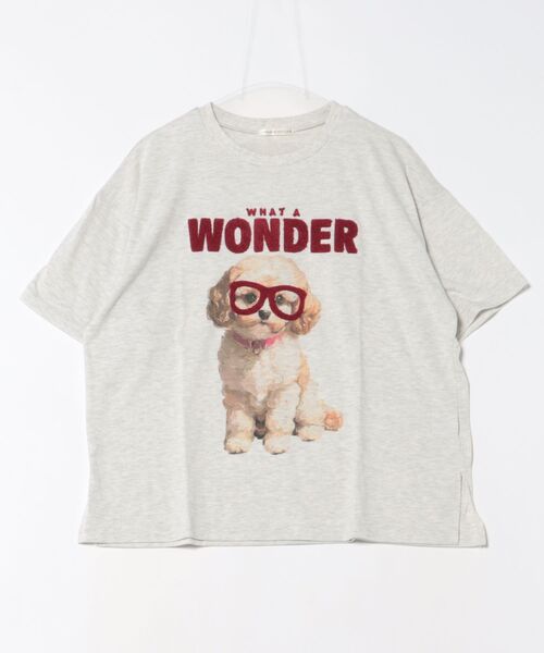 continuer de NICE CLAUP（コンティニューデナイスクラップ）の「メガネ犬半袖Ｔ（Tシャツ/カットソー・レディース・オフホワイト/スミクロ/オートミール・FREE）」の7枚目の写真