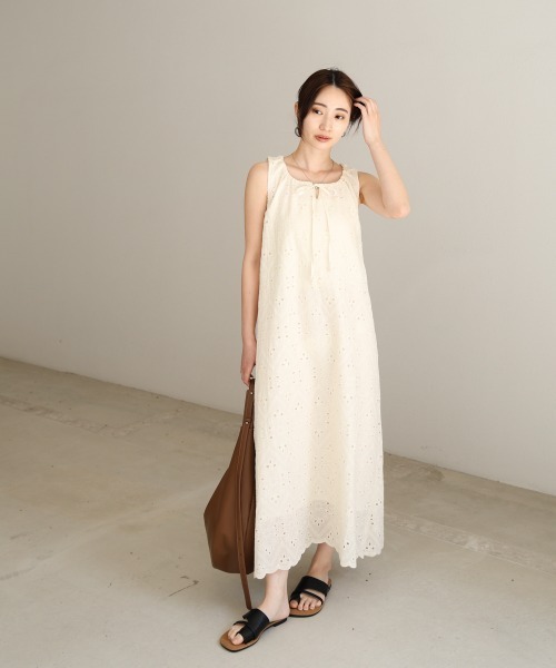 Bab(バブ)の「【S・Mサイズ展開】コットン刺繍ワンピース(ワンピース・レディース・ブラック/モカ/アイボリー・S/M)」の9枚目の写真