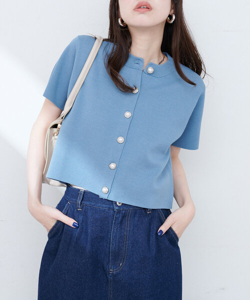 natural couture（ナチュラルクチュール）の「ミラノリブデザイン釦半袖カーディガン（カーディガン/ボレロ・レディース・ネイビー/ピンク系その他/レッド/オフホワイト/ブルー・FREE）」の22枚目の写真