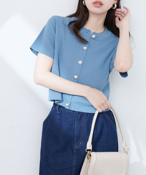 natural couture（ナチュラルクチュール）の「ミラノリブデザイン釦半袖カーディガン（カーディガン/ボレロ・レディース・ネイビー/ピンク系その他/レッド/オフホワイト/ブルー・FREE）」の21枚目の写真