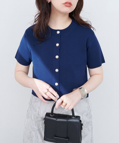 natural couture（ナチュラルクチュール）の「ミラノリブデザイン釦半袖カーディガン（カーディガン/ボレロ・レディース・ネイビー/ピンク系その他/レッド/オフホワイト/ブルー・FREE）」の16枚目の写真