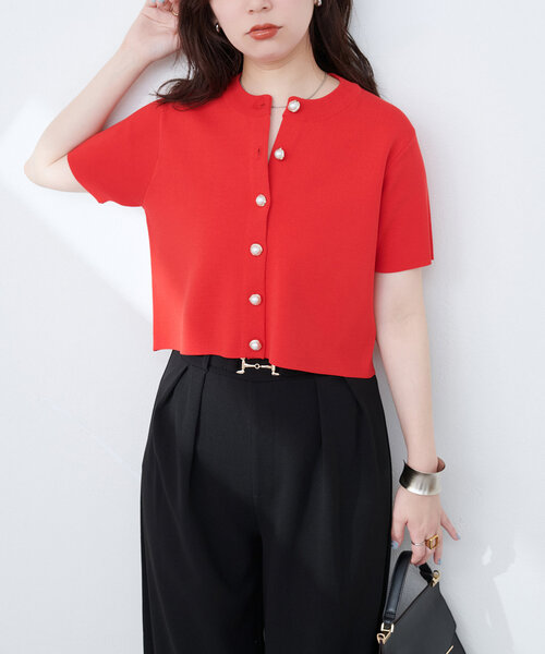 natural couture（ナチュラルクチュール）の「ミラノリブデザイン釦半袖カーディガン（カーディガン/ボレロ・レディース・ネイビー/ピンク系その他/レッド/オフホワイト/ブルー・FREE）」の13枚目の写真