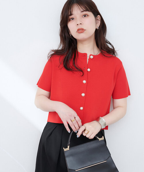 natural couture（ナチュラルクチュール）の「ミラノリブデザイン釦半袖カーディガン（カーディガン/ボレロ・レディース・ネイビー/ピンク系その他/レッド/オフホワイト/ブルー・FREE）」の12枚目の写真