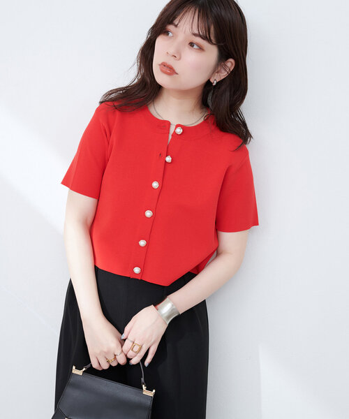 natural couture（ナチュラルクチュール）の「ミラノリブデザイン釦半袖カーディガン（カーディガン/ボレロ・レディース・ネイビー/ピンク系その他/レッド/オフホワイト/ブルー・FREE）」の11枚目の写真