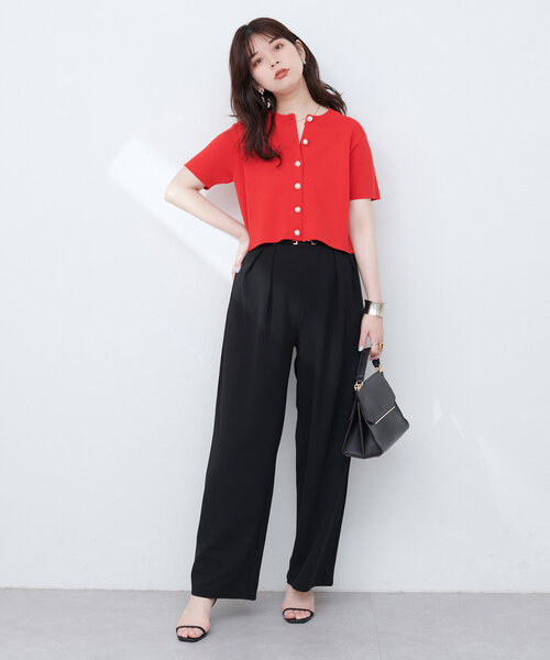 natural couture（ナチュラルクチュール）の「ミラノリブデザイン釦半袖カーディガン（カーディガン/ボレロ・レディース・ネイビー/ピンク系その他/レッド/オフホワイト/ブルー・FREE）」の10枚目の写真