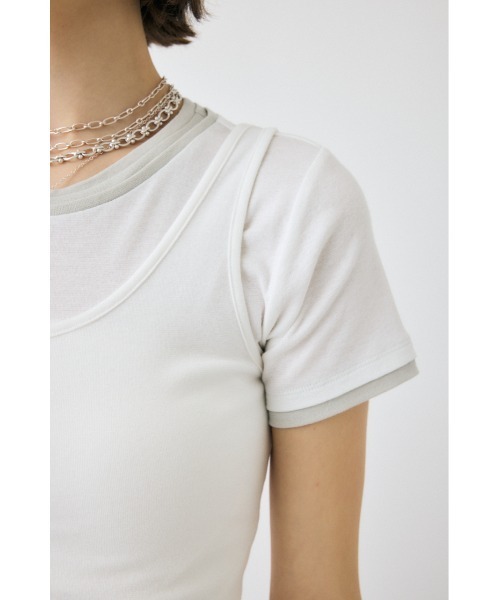 【M_】OC TULLE LONG TEE 24AW ホワイト 新品 マウジー セール】LAYERED SET Tシャツ（Tシャツ/カットソー）｜MOUSSY
