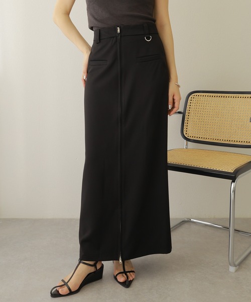 LAULEN(ローレン)の「front zip slit long skirt /フロント ジップ スリット ロング スカート(スカート・レディース・ブラック/グレー・M/S)」の3枚目の写真