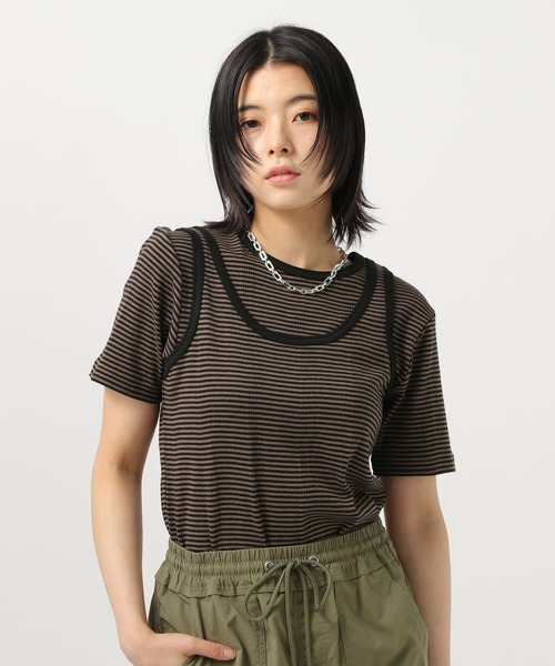 MILLER（ミラー）の「【MILLER(ミラー)】別注2PレイヤードT（Tシャツ/カットソー・レディース・オフホワイト/ブラウン・FREE）」の2枚目の写真