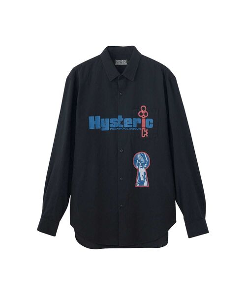 HYSTERIC GLAMOUR ブラック長袖シャツ ヒステリックグラマー 長袖シャツ スーベニアシャツ ブラック 刺繍