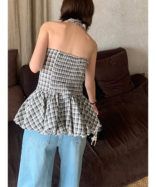 LYEON（リヨン）の「バルーンペプラムホルターネックチェックトップス（その他トップス・レディース・ブラック/ベージュ・FREE）」の7枚目の写真