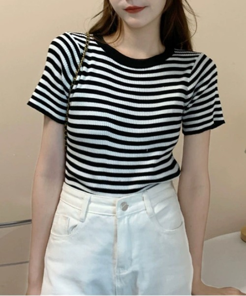 セール】WEGO/ボーダータイトクロップド丈トップス/Tシャツ（T