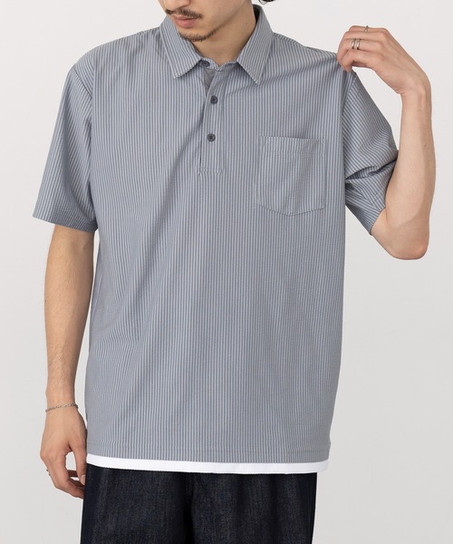 グレー パターン入り ポロシャツ 発送在庫あり】【RBC/五分袖】ボタンダウンビズポロシャツ プル