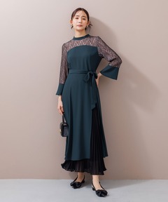 《ゼクシィ掲載》スタンドカラー スリットワンピース+プリーツスカート/セットアップ