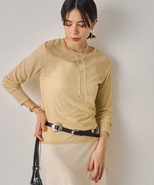 LOUNGEDRESS（ラウンジドレス）の「シアーコンパクトロンT（Tシャツ/カットソー・レディース・ライトベージュ/ブラック/オフホワイト・FREE）」の4枚目の写真