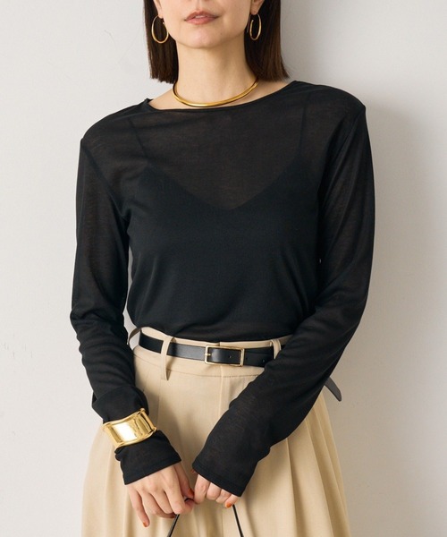 LOUNGEDRESS（ラウンジドレス）の「シアーコンパクトロンT（Tシャツ/カットソー・レディース・ライトベージュ/ブラック/オフホワイト・FREE）」の3枚目の写真