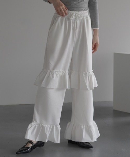 JILTU jiltu baby frill ジャージ ロングパンツ セール】Frill wide easy sweat jersey pants / フリルワイド