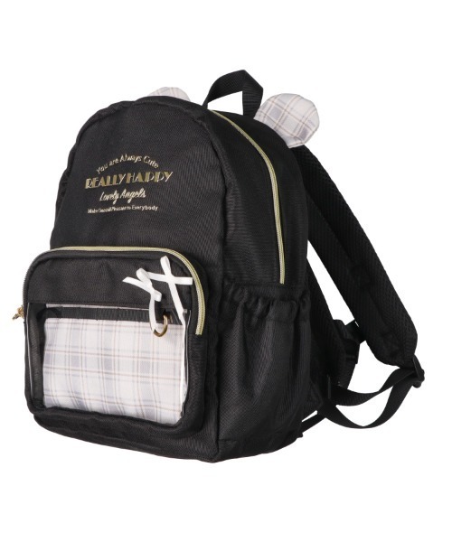 Kids Foret(キッズフォーレ)の「くま耳付き推し活リュック(バックパック/リュック・キッズ・ブラック/ラベンダー・M/L)」の1枚目の写真