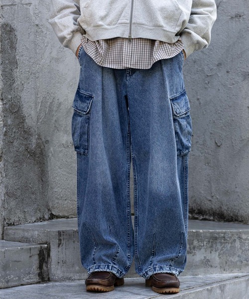 セール】ヴィンテージライク/デニムバギーカーゴパンツ（デニムパンツ