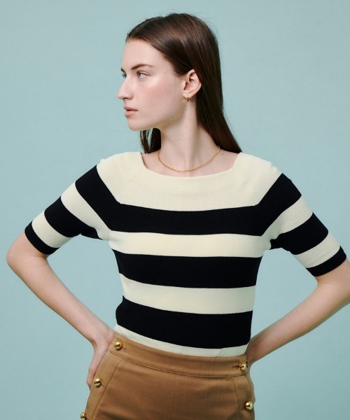 allureville（アルアバイル）の「◇ 2WAY ネック5分袖プルオーバー（ニット/セーター・レディース・ブラック/ブラック系その他/オフホワイト/レッド・2）」の16枚目の写真