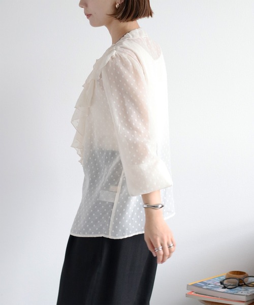 cepo（セポ）の「ドットジャガード シアーフリルシャツブラウス（シャツ/ブラウス・レディース・ブラック/オフホワイト・M）」の9枚目の写真