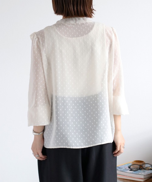 cepo（セポ）の「ドットジャガード シアーフリルシャツブラウス（シャツ/ブラウス・レディース・ブラック/オフホワイト・M）」の10枚目の写真