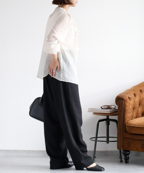 cepo（セポ）の「ドットジャガード シアーフリルシャツブラウス（シャツ/ブラウス・レディース・ブラック/オフホワイト・M）」の6枚目の写真