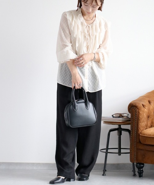 cepo（セポ）の「ドットジャガード シアーフリルシャツブラウス（シャツ/ブラウス・レディース・ブラック/オフホワイト・M）」の7枚目の写真