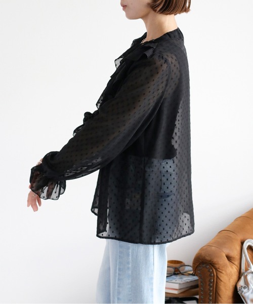 cepo（セポ）の「ドットジャガード シアーフリルシャツブラウス（シャツ/ブラウス・レディース・ブラック/オフホワイト・M）」の22枚目の写真