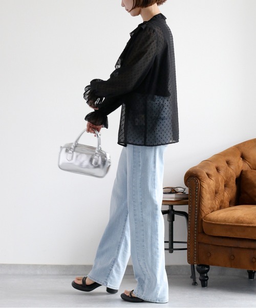 cepo（セポ）の「ドットジャガード シアーフリルシャツブラウス（シャツ/ブラウス・レディース・ブラック/オフホワイト・M）」の16枚目の写真