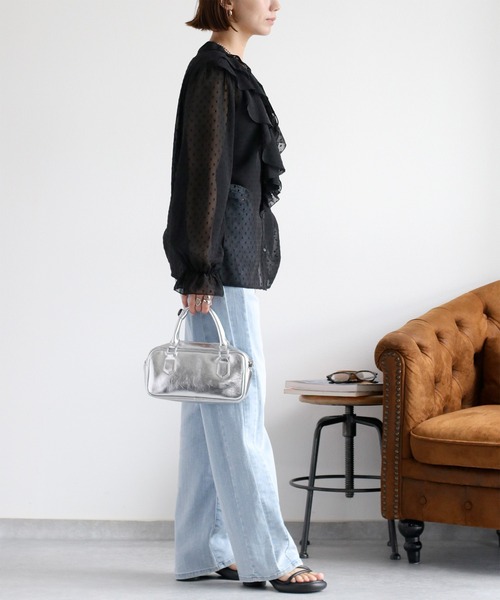 cepo（セポ）の「ドットジャガード シアーフリルシャツブラウス（シャツ/ブラウス・レディース・ブラック/オフホワイト・M）」の18枚目の写真