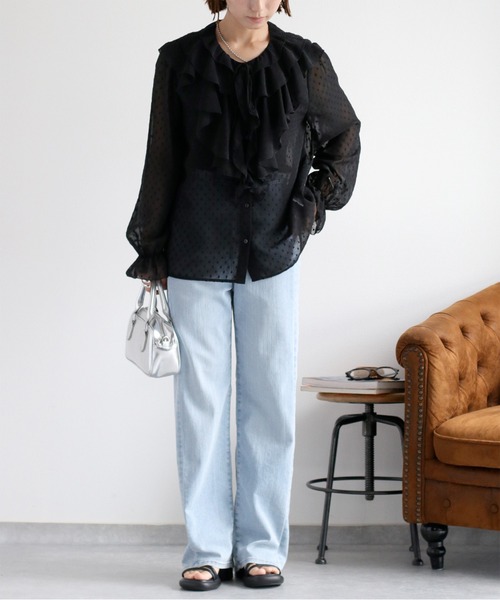 cepo（セポ）の「ドットジャガード シアーフリルシャツブラウス（シャツ/ブラウス・レディース・ブラック/オフホワイト・M）」の19枚目の写真