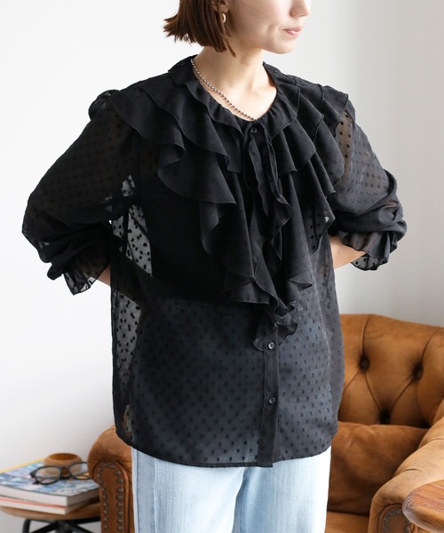 cepo（セポ）の「ドットジャガード シアーフリルシャツブラウス（シャツ/ブラウス・レディース・ブラック/オフホワイト・M）」の20枚目の写真
