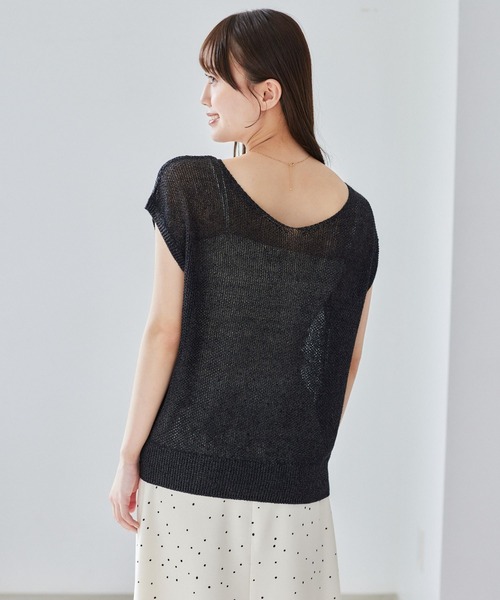 Andemiu（アンデミュウ）の「リネンコンフレンチスリーブニット577905（ニット/セーター・レディース・ブラック/オフホワイト/ベージュ/レッド・FREE）」の3枚目の写真