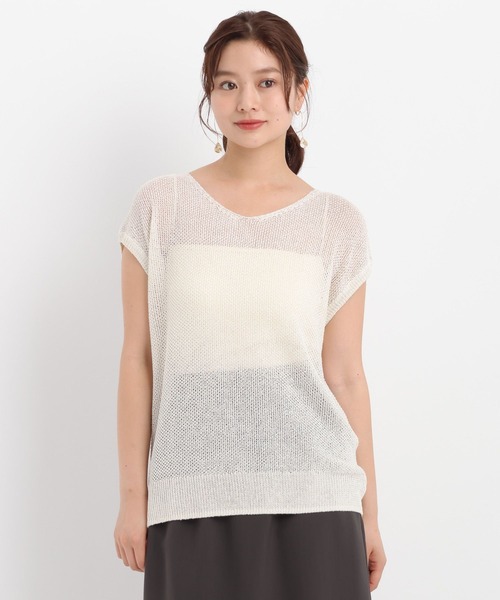 Andemiu（アンデミュウ）の「リネンコンフレンチスリーブニット577905（ニット/セーター・レディース・ブラック/オフホワイト/ベージュ/レッド・FREE）」の9枚目の写真