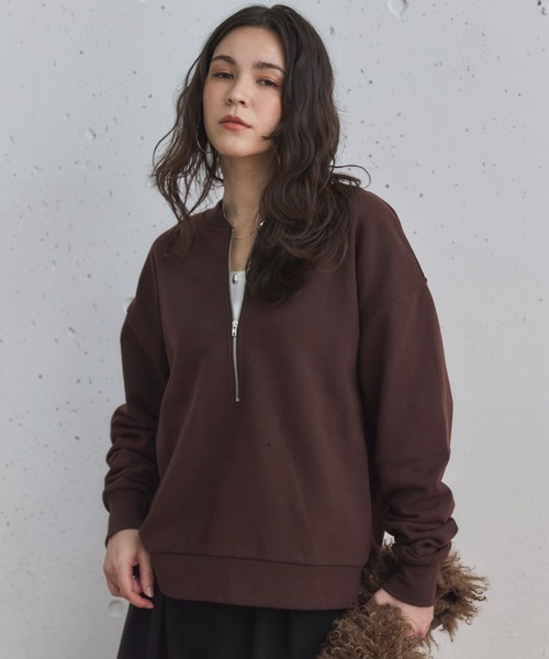 Doux archives（ドゥアルシーヴ）の「USコットンハーフZIPプルオーバー（Tシャツ/カットソー・レディース・グレー/アイボリー/ブラウン/ネイビー・38）」の3枚目の写真