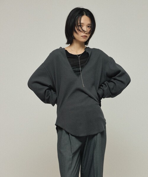 AMERICANA（アメリカーナ）の「Americana/アメリカーナ 別注 リラックスフィット ワッフルキーネックプルオーバー / 長袖（Tシャツ/カットソー・レディース・ブラウン/チャコールグレー・FREE）」の22枚目の写真