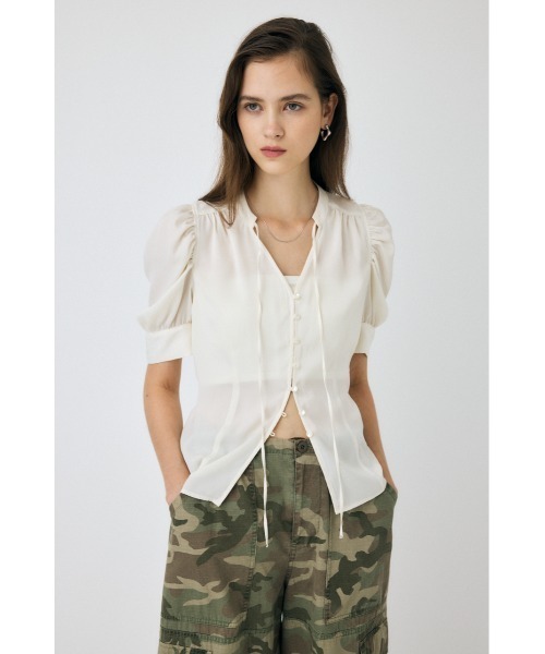MOUSSY（マウジー）の「【25年AW新作】GATHERED SHOULDER ハーフスリーブブラウス（シャツ/ブラウス・レディース・オフホワイト/ブラック/ブラウン系その他・FREE）」の18枚目の写真