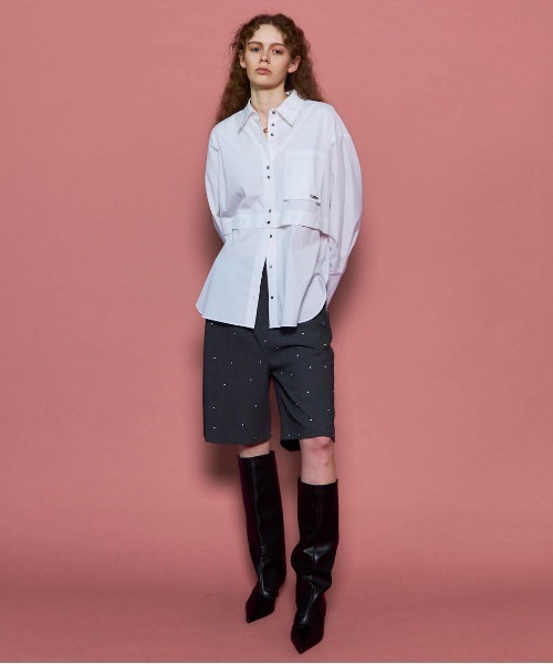 MAISON SPECIAL（メゾンスペシャル）の「Studs Worsted Shorts/スタッズウーステッドハーフパンツ■セットアップ対応■（スラックス・レディース・グレー・36/38）」の2枚目の写真