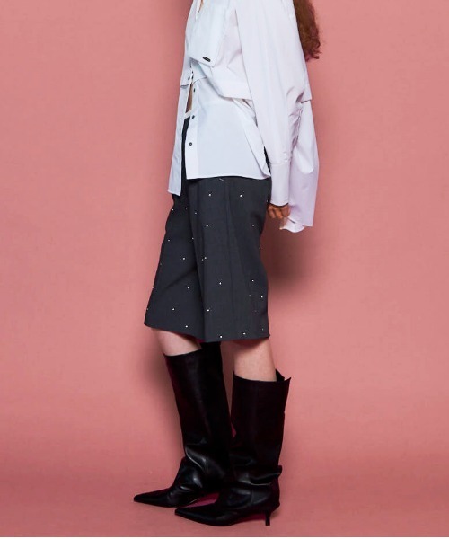 MAISON SPECIAL（メゾンスペシャル）の「Studs Worsted Shorts/スタッズウーステッドハーフパンツ■セットアップ対応■（スラックス・レディース・グレー・36/38）」の4枚目の写真