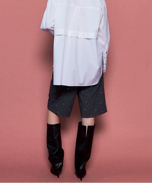 MAISON SPECIAL（メゾンスペシャル）の「Studs Worsted Shorts/スタッズウーステッドハーフパンツ■セットアップ対応■（スラックス・レディース・グレー・36/38）」の5枚目の写真