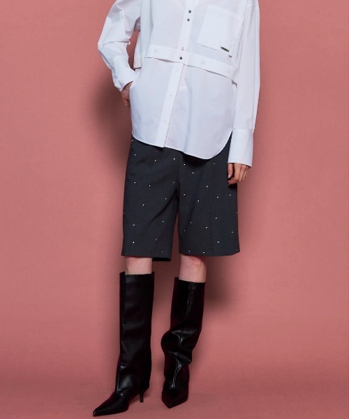 MAISON SPECIAL（メゾンスペシャル）の「Studs Worsted Shorts/スタッズウーステッドハーフパンツ■セットアップ対応■（スラックス・レディース・グレー・36/38）」の3枚目の写真